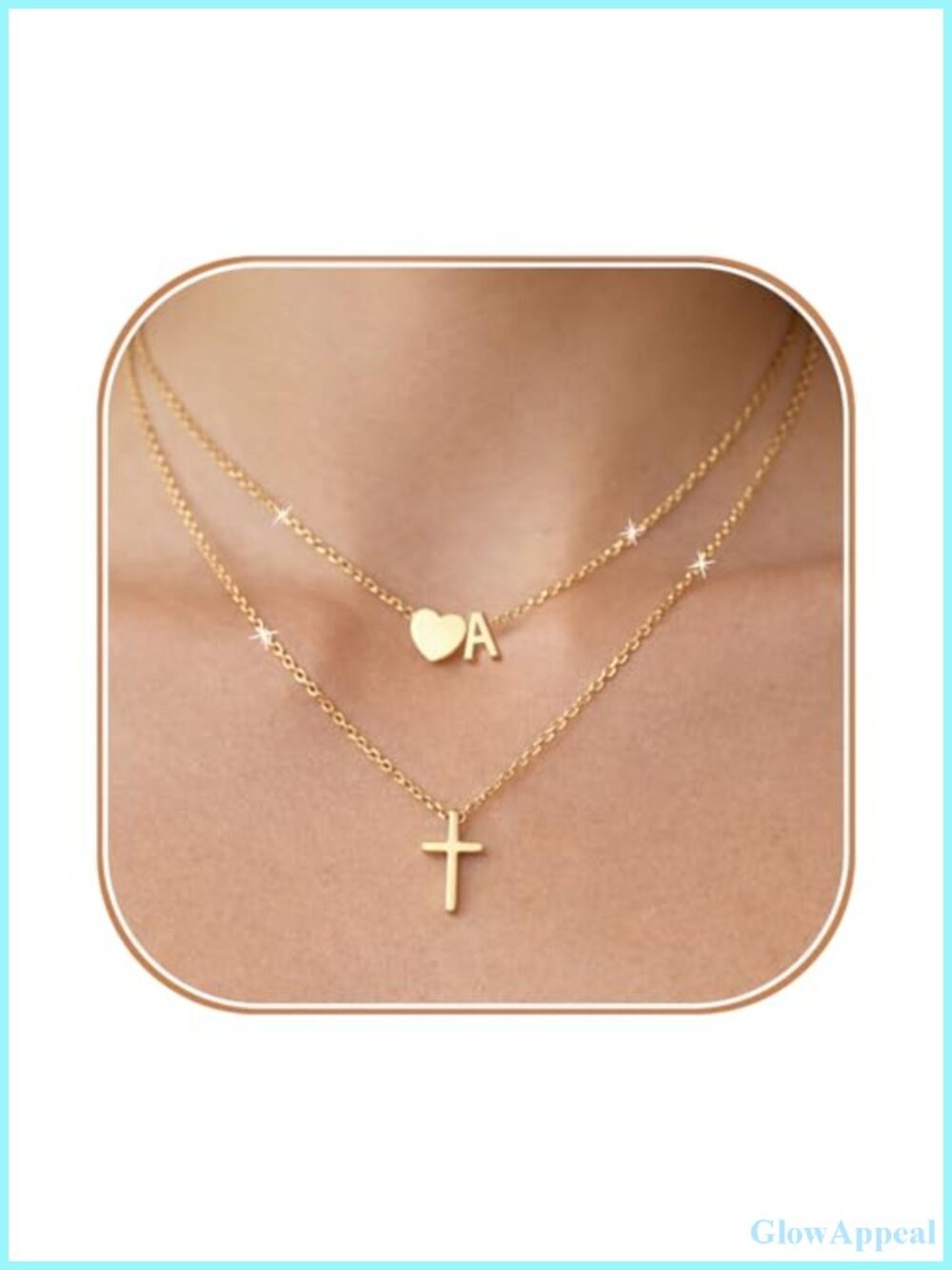 18k Gold Plated Layered Initial Cross Necklace for Women Teens